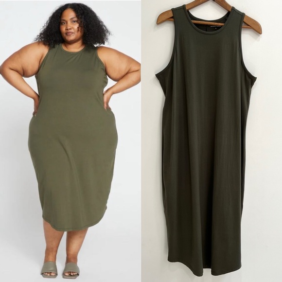 Universal Standard Cai High Neck Tank Dress Nori Green Size M Plus Size 18/20 - Picture 1 of 10